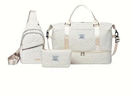 Women’s 3-Piece Travel Bag Set – Large Duffel, Crossbody Backpack & Toiletry Pouch for Gym, Maternity and Weekend Getaways (White)  | Other Colors Available in Store.