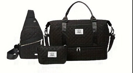 Women’s 3-Piece Travel Bag Set – Large Duffel, Crossbody Backpack & Toiletry Pouch for Gym, Maternity and Weekend Getaways (Black) | Other Colors Available in Store.