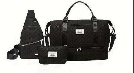 Women’s 3-Piece Travel Bag Set – Large Duffel, Crossbody Backpack & Toiletry Pouch for Gym, Maternity and Weekend Getaways (Black) | Other Colors Available in Store.