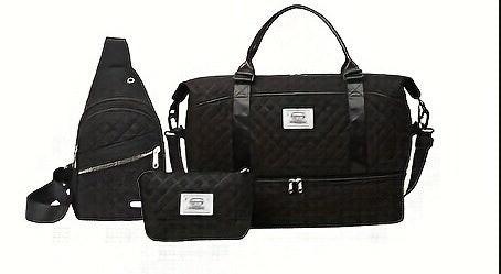Women’s 3-Piece Travel Bag Set – Large Duffel, Crossbody Backpack & Toiletry Pouch for Gym, Maternity and Weekend Getaways (Black) | Other Colors Available in Store.