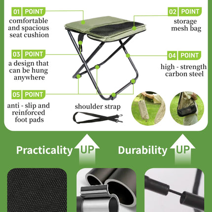 Black Portable Folding Chair – Compact Outdoor Stool for Camping, Fishing & Hiking | Lightweight Collapsible Seat with Carry Bag | Durable Steel Frame | Other Colours Available In-Store.