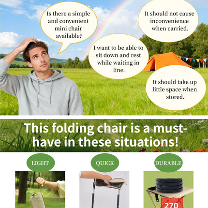 Khaki Portable Folding Chair – Compact Outdoor Stool for Camping, Fishing & Hiking | Lightweight Collapsible Seat with Carry Bag | Durable Steel Frame | Other Colours Available In-Store.