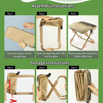 Khaki Portable Folding Chair – Compact Outdoor Stool for Camping, Fishing & Hiking | Lightweight Collapsible Seat with Carry Bag | Durable Steel Frame | Other Colours Available In-Store.