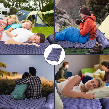 Double Camping Pad with Built-in Pillow: Foot Pump Inflatable Mattress for Tent/Backpacking – Ultralight, Foldable (Dark Blue).