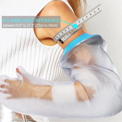 Full Arm Waterproof Shower Sleeve for Adults – Long Cast Protector for Hand, Wrist, Elbow & Forearm During Bathing or Water Activities (Blue).