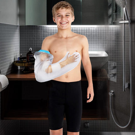 Full Arm Waterproof Shower Sleeve for Kids – Reusable Cast Protector for Hand, Wrist, Elbow & Forearm During Bathing or Water Activities (Blue).