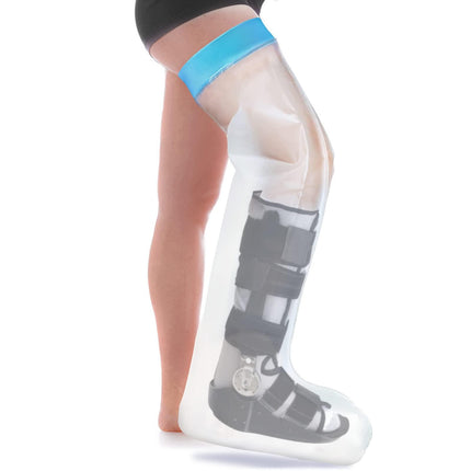 Full Leg Waterproof Shower Sleeve for Adults – Reusable Cast Protector for Foot, Ankle & Lower Leg During Bathing or Water Activities (Blue).