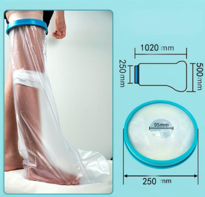 Full Leg Waterproof Shower Sleeve for Adults – Reusable Cast Protector for Foot, Ankle & Lower Leg During Bathing or Water Activities (Blue).