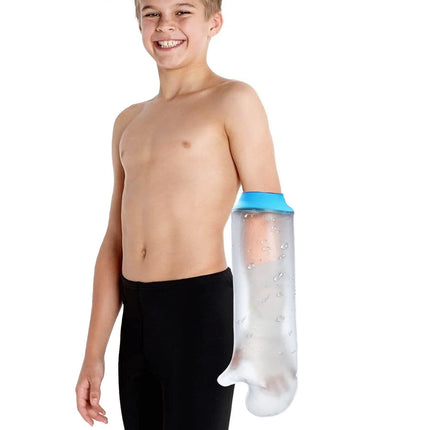 Lower Arm Waterproof Shower Sleeve for Kids – Reusable Cast Protector for Wrist, Forearm & Hand During Bathing or Water Activities (Blue).