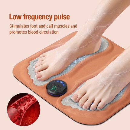 Smart Foot Massage Mat with 6 Modes & 15 Intensity Levels – Rechargeable Pulse Therapy Pad for Relaxation at Home, Office, or Travel (Orange).