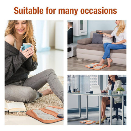 Smart Foot Massage Mat with 6 Modes & 15 Intensity Levels – Rechargeable Pulse Therapy Pad for Relaxation at Home, Office, or Travel (Orange).