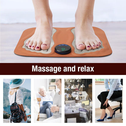 Smart Foot Massage Mat with 6 Modes & 15 Intensity Levels – Rechargeable Pulse Therapy Pad for Relaxation at Home, Office, or Travel (Orange).