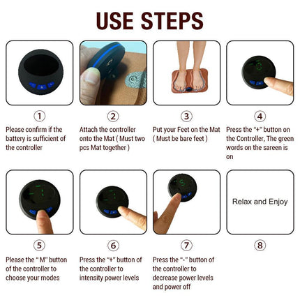 Smart Foot Massage Mat with 6 Modes & 15 Intensity Levels – Rechargeable Pulse Therapy Pad for Relaxation at Home, Office, or Travel (Orange).