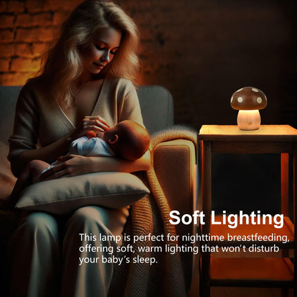 Touch Control Mushroom Night Light – Rechargeable Wooden Desk Lamp with 4 Brightness Levels, Soft Warm Glow for Baby Nursery, Bedroom, or Travel (Wooden Color).