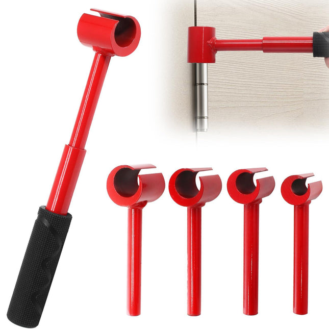 4-in-1 Door Hinge Adjustment Tool – Heavy-Duty Carbon Steel Wrench with Interchangeable Heads for 14mm/0.55" to 25mm/0.98" Hinges, 153mm/6.02" Length (Red).