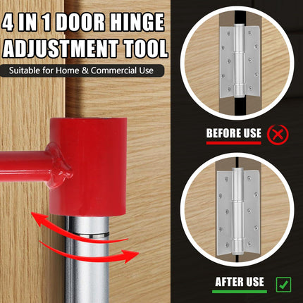 4-in-1 Door Hinge Adjustment Tool – Heavy-Duty Carbon Steel Wrench with Interchangeable Heads for 14mm/0.55" to 25mm/0.98" Hinges, 153mm/6.02" Length (Red).