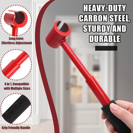 4-in-1 Door Hinge Adjustment Tool – Heavy-Duty Carbon Steel Wrench with Interchangeable Heads for 14mm/0.55" to 25mm/0.98" Hinges, 153mm/6.02" Length (Red).