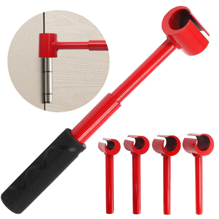 4-in-1 Door Hinge Adjustment Tool – Heavy-Duty Carbon Steel Wrench with Interchangeable Heads for 14mm/0.55" to 25mm/0.98" Hinges, 153mm/6.02" Length (Red).
