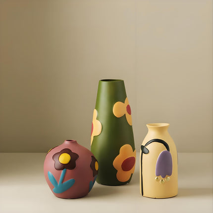 Morandi Painted Ceramic Vase Set (3-Piece) – Modern Home Decor for Flowers | Other Luxury Styles Available in Store.