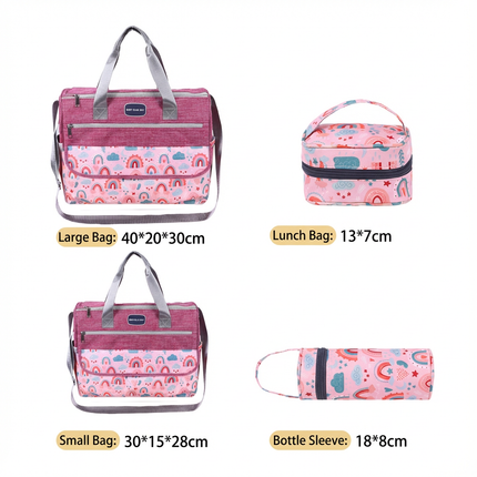 Newborn Diaper Bag Set with Changing Pad – 4-Piece Baby Organizer, Large Capacity Mom Backpack, Insulated Bottle Sleeve & Lunch Bag, Travel Diaper Bag for Moms (Red).