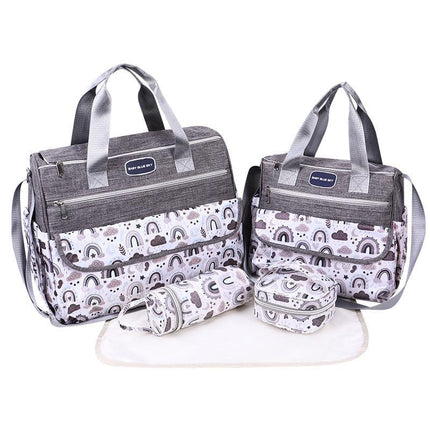 Newborn Diaper Bag Set with Changing Pad – 4-Piece Baby Organizer, Large Capacity Mom Backpack, Insulated Bottle Sleeve & Lunch Bag, Travel Diaper Bag for Moms (Grey).