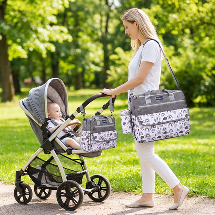 Newborn Diaper Bag Set with Changing Pad – 4-Piece Baby Organizer, Large Capacity Mom Backpack, Insulated Bottle Sleeve & Lunch Bag, Travel Diaper Bag for Moms (Grey).