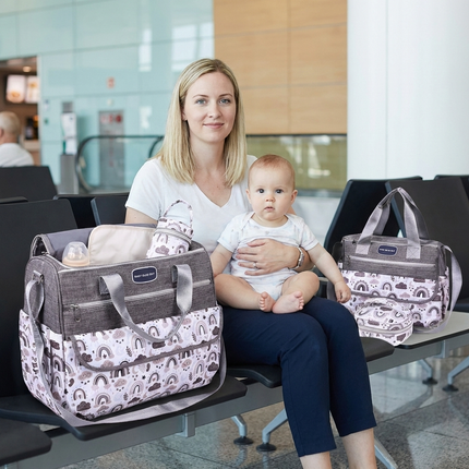 Newborn Diaper Bag Set with Changing Pad – 4-Piece Baby Organizer, Large Capacity Mom Backpack, Insulated Bottle Sleeve & Lunch Bag, Travel Diaper Bag for Moms (Grey).