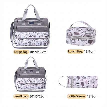 Newborn Diaper Bag Set with Changing Pad – 4-Piece Baby Organizer, Large Capacity Mom Backpack, Insulated Bottle Sleeve & Lunch Bag, Travel Diaper Bag for Moms (Grey).