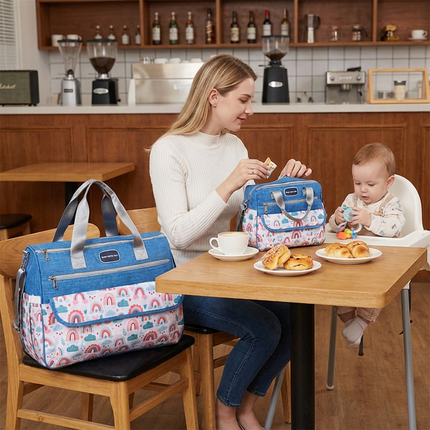 Newborn Diaper Bag Set with Changing Pad – 4-Piece Baby Organizer, Large Capacity Mom Backpack, Insulated Bottle Sleeve & Lunch Bag, Travel Diaper Bag for Moms (Blue).