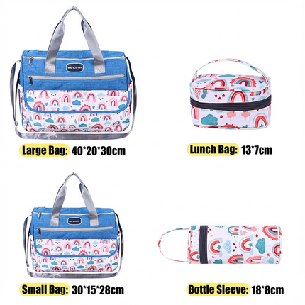 Newborn Diaper Bag Set with Changing Pad – 4-Piece Baby Organizer, Large Capacity Mom Backpack, Insulated Bottle Sleeve & Lunch Bag, Travel Diaper Bag for Moms (Blue).