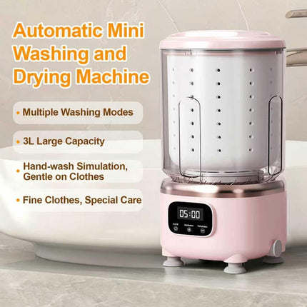 Portable Mini Washing Machine with Spin Dry & UV Sterilization – 3L Capacity, Wash, Rinse, Dehydrate, and Disinfect in One, Ideal for Underwear, Socks, Baby Clothes (Pink).