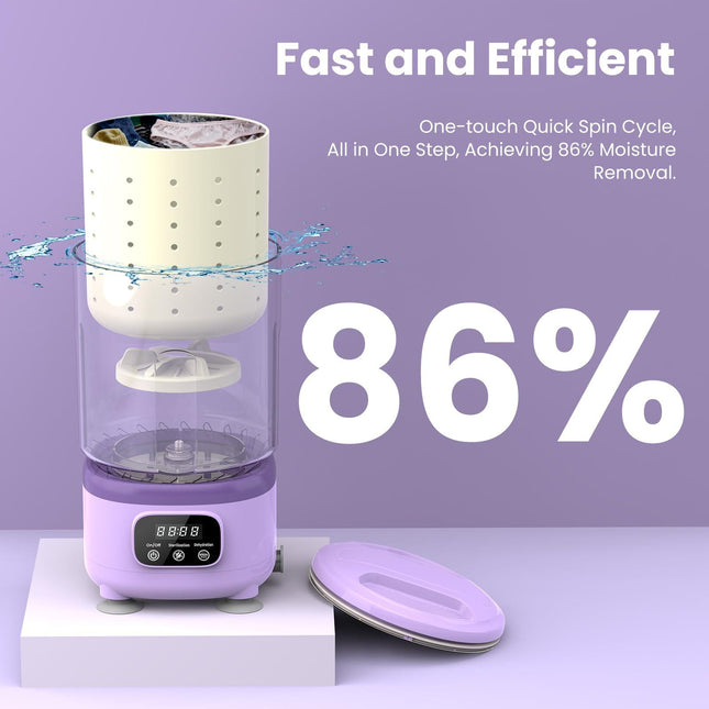 Portable Mini Washing Machine with Spin Dry & UV Sterilization – 3L Capacity, Wash, Rinse, Dehydrate, and Disinfect in One, Ideal for Underwear, Socks, Baby Clothes (Purple).