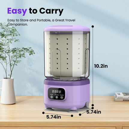 Portable Mini Washing Machine with Spin Dry & UV Sterilization – 3L Capacity, Wash, Rinse, Dehydrate, and Disinfect in One, Ideal for Underwear, Socks, Baby Clothes (Purple).
