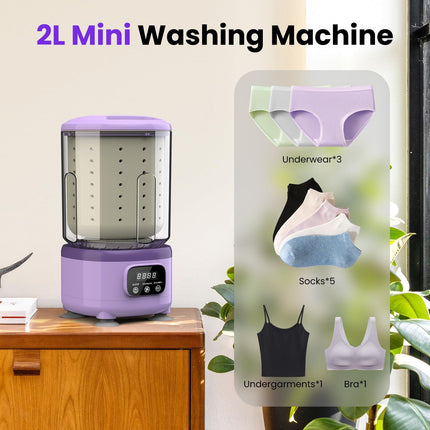 Portable Mini Washing Machine with Spin Dry & UV Sterilization – 3L Capacity, Wash, Rinse, Dehydrate, and Disinfect in One, Ideal for Underwear, Socks, Baby Clothes (Purple).