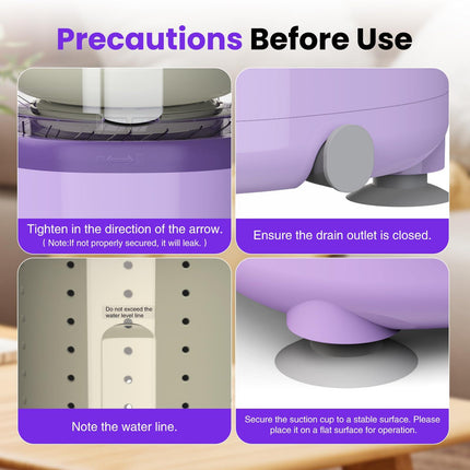 Portable Mini Washing Machine with Spin Dry & UV Sterilization – 3L Capacity, Wash, Rinse, Dehydrate, and Disinfect in One, Ideal for Underwear, Socks, Baby Clothes (Purple).