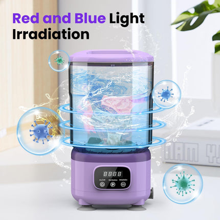 Portable Mini Washing Machine with Spin Dry & UV Sterilization – 3L Capacity, Wash, Rinse, Dehydrate, and Disinfect in One, Ideal for Underwear, Socks, Baby Clothes (Purple).
