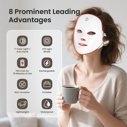 7-Color Facial Light Mask for Home Skincare – Rechargeable LED Beauty Device with 270 LEDs, One-Touch Control & Auto-Timer (White with Rose Gold Trim)   | Other Colors Available in Store.