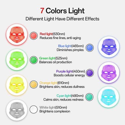 7-Color Facial Light Mask for Home Skincare – Rechargeable LED Beauty Device with 270 LEDs, One-Touch Control & Auto-Timer (White with Rose Gold Trim)   | Other Colors Available in Store.
