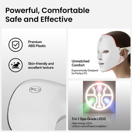 7-Color Facial Light Mask for Home Skincare – Rechargeable LED Beauty Device with 270 LEDs, One-Touch Control & Auto-Timer (Black with Rose Gold Trim)   | Other Colors Available in Store.