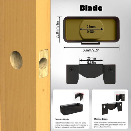 Green Door Latch Mortise Tool – Professional Stainless Steel & ABS Installation Kit for 1-3/4" or 1-3/8" Doors | Accurate Cutting Template with Anti-Slip Handle.