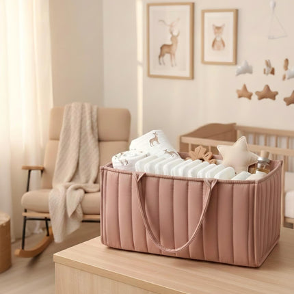 Large Baby Diaper Caddy Organizer – Stylish Storage Basket for Nursery, Changing Table & Travel – Portable Urn for Diapers, Wipes, Toys & Essentials (Pink).