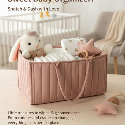 Large Baby Diaper Caddy Organizer – Stylish Storage Basket for Nursery, Changing Table & Travel – Portable Urn for Diapers, Wipes, Toys & Essentials (Pink).