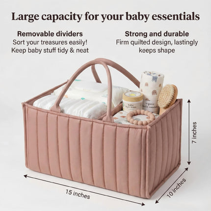 Large Baby Diaper Caddy Organizer – Stylish Storage Basket for Nursery, Changing Table & Travel – Portable Urn for Diapers, Wipes, Toys & Essentials (Pink).