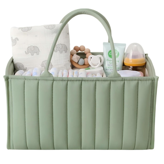 Large Baby Diaper Caddy Organizer – Stylish Storage Basket for Nursery, Changing Table & Travel – Portable Urn for Diapers, Wipes, Toys & Essentials (Green).