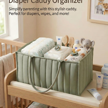 Large Baby Diaper Caddy Organizer – Stylish Storage Basket for Nursery, Changing Table & Travel – Portable Urn for Diapers, Wipes, Toys & Essentials (Green).