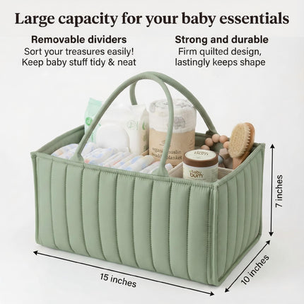 Large Baby Diaper Caddy Organizer – Stylish Storage Basket for Nursery, Changing Table & Travel – Portable Urn for Diapers, Wipes, Toys & Essentials (Green).