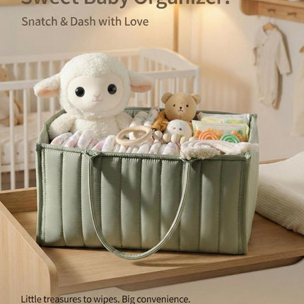 Large Baby Diaper Caddy Organizer – Stylish Storage Basket for Nursery, Changing Table & Travel – Portable Urn for Diapers, Wipes, Toys & Essentials (Green).