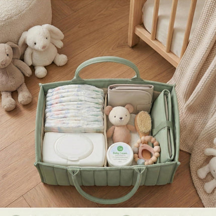 Large Baby Diaper Caddy Organizer – Stylish Storage Basket for Nursery, Changing Table & Travel – Portable Urn for Diapers, Wipes, Toys & Essentials (Green).