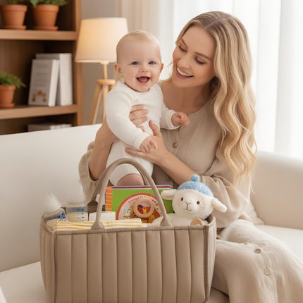 Large Baby Diaper Caddy Organizer – Stylish Storage Basket for Nursery, Changing Table & Travel – Portable Urn for Diapers, Wipes, Toys & Essentials (Brown).