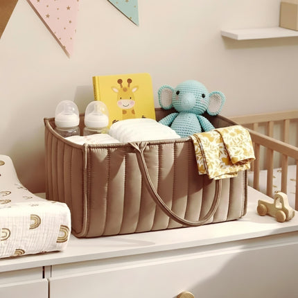 Large Baby Diaper Caddy Organizer – Stylish Storage Basket for Nursery, Changing Table & Travel – Portable Urn for Diapers, Wipes, Toys & Essentials (Brown).